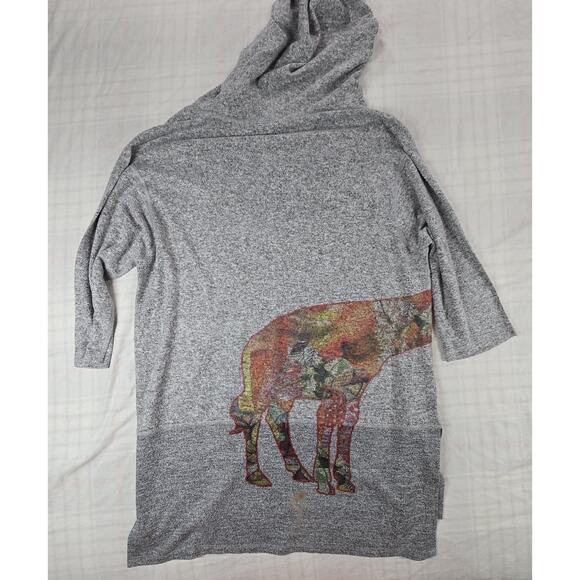 Inoah Womens Abstract Giraffe Hoodie Knit Tunic Top Lagenlook Boho Art L - Picture 2 of 11